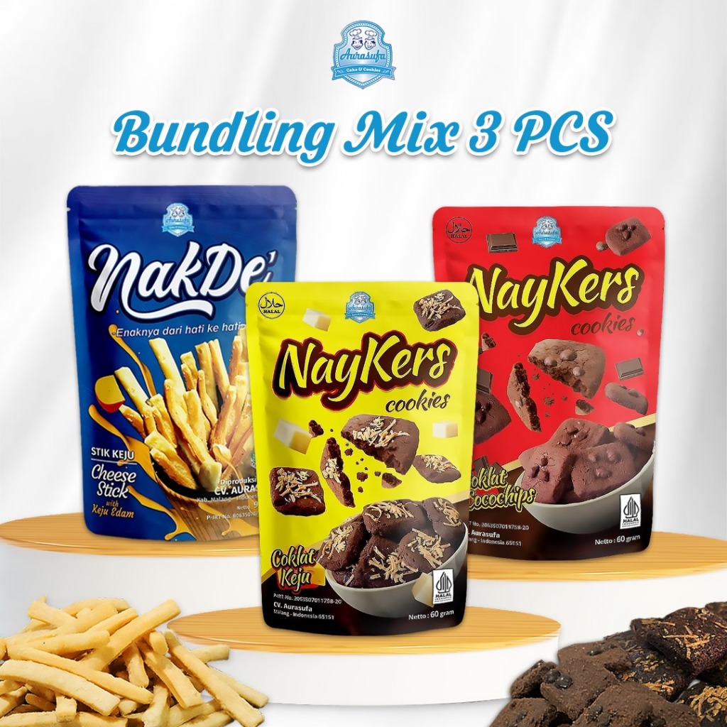 

nakde cheese Stik dan NayKers Cookies / cemilan murah / snack kukis/Aurasufa food-paket campur 3 pcs