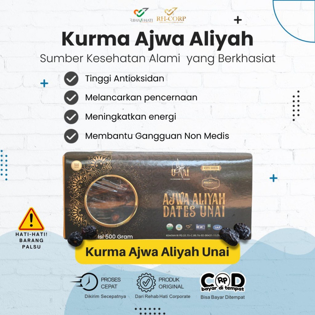 

Kurma Ajwa Aliyah UNAI 500 gr – Kurma Nabi Organik Premium - Kurma Aliyah - Kurma Madinah - Rehab Hati