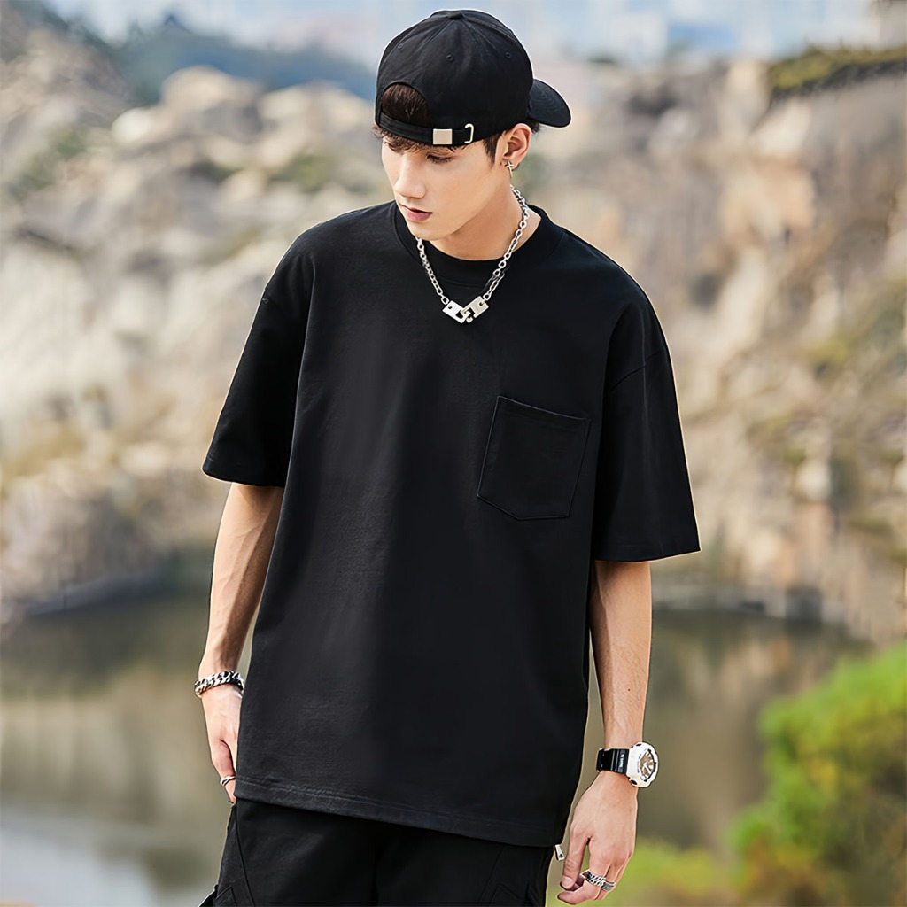 Various Boxy Pocket Fit Tee Baju Kaos Distro Saku Pria Wanita Polos Oversize Kaos Pocket Cotton Tshi