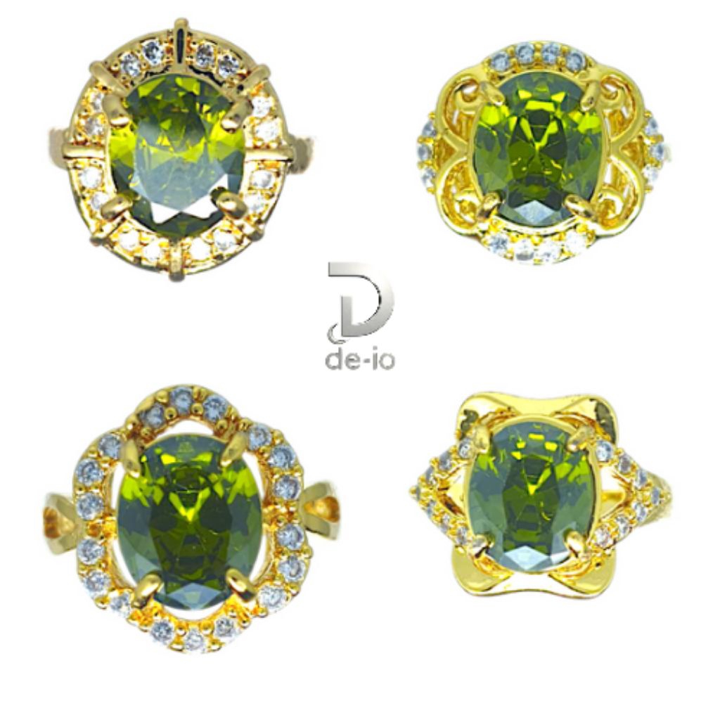 [ de-io ] Cincin xuping gold wanita dengan batu diamond zirconia cutting peridot 10mmx12mm