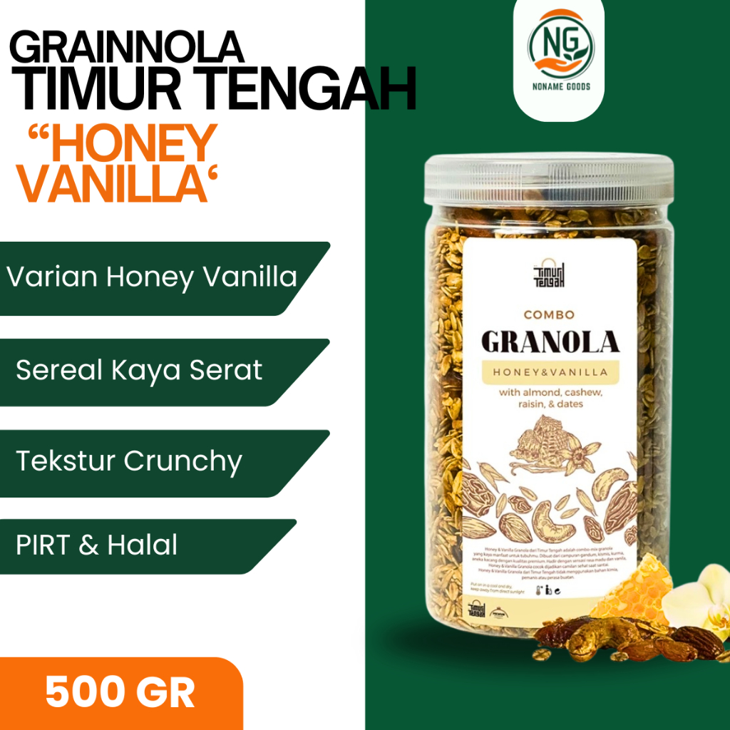 

GRANOLA HONEY VANILLA 500 gr TIMUR TENGAH GRAINNOLA SEREAL MAKANAN SEHAT HIGH QUALITY -TOPLES JAR