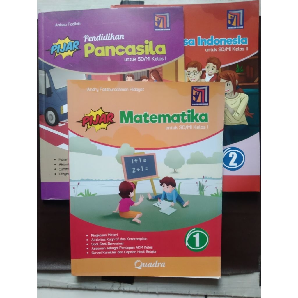 Buku SD Kelas 1, 2 Kurikulum Merdeka PIJAR MATEMATIKA 1, PENDIDIKAN PANCASILA 1, BAHASA INDONESIA 2 