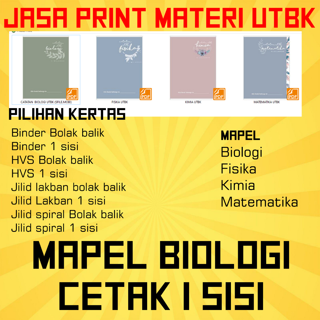 

Jasa Print Materi UTBK MAPEL BIOLOGI cetak 1 Sisi (Tidak Bolak balik)