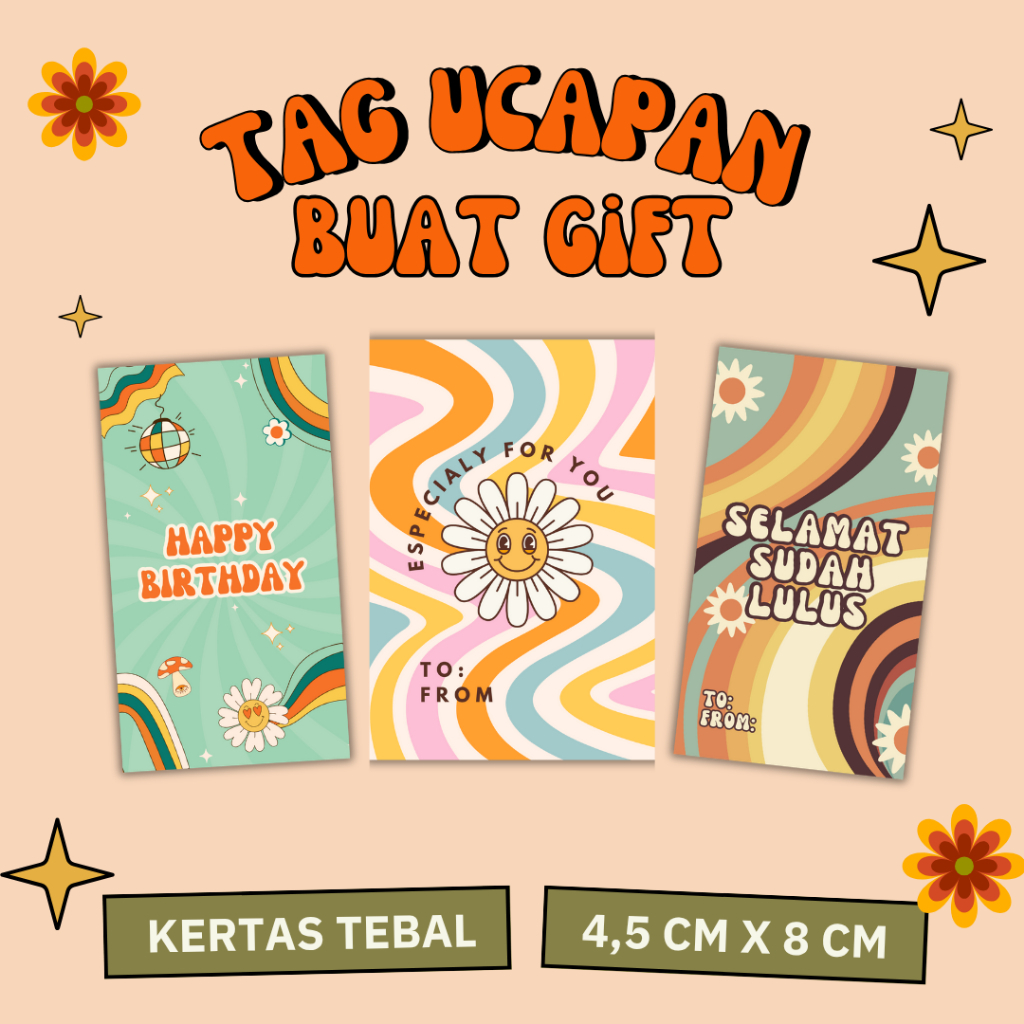 Hang Tag Ucapan Gift Box Tema Retro Aesthetic / Kartu Tag Label Ucapan Kado Lucu