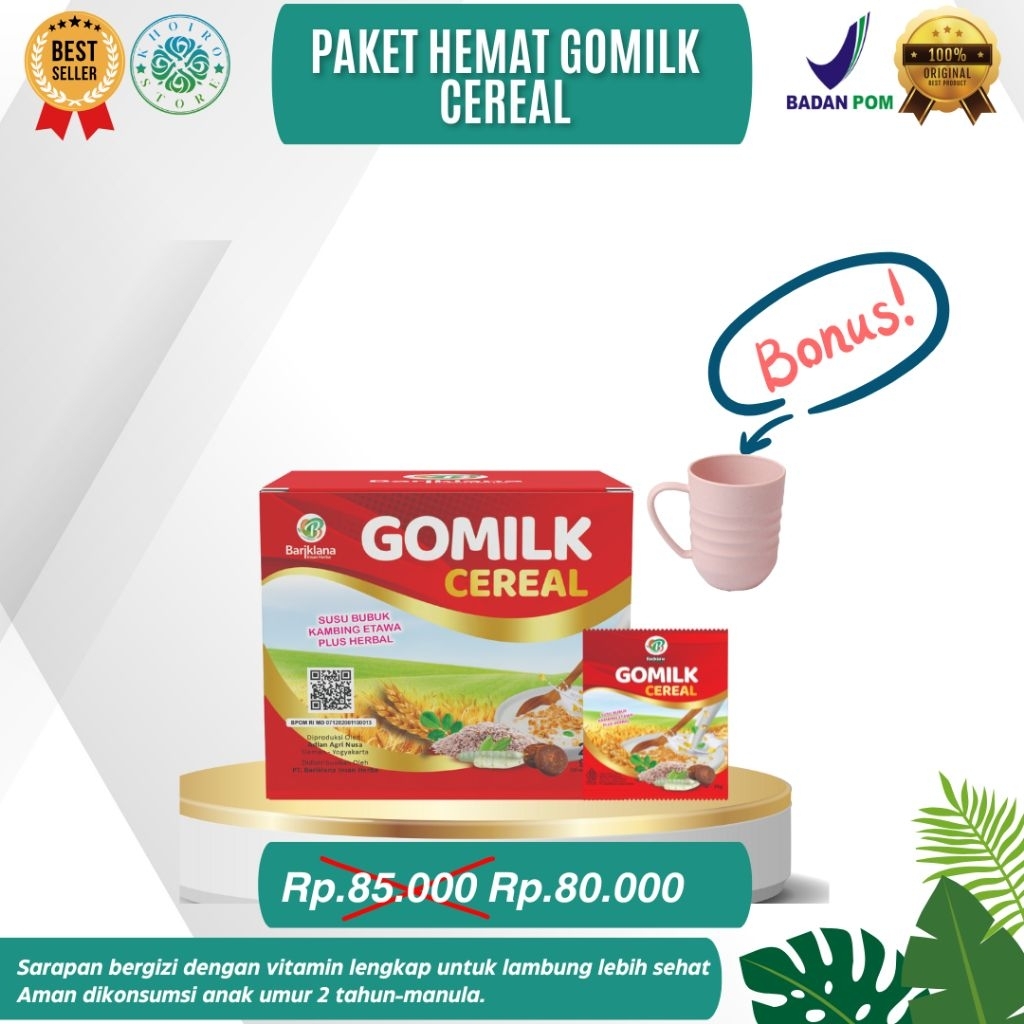 

[ BISA COD + GARANSI ] [ BONUS GELAS ] GOMILK CEREAL Susu Kambing Etawa Plus Psyllium Husk, Pati Garut isi 10 pcs @ 25g Terbaik - Gomilk Sereal Obat Lambung/Typus/Memperbaiki Pencernaan/Gerd - Herbal Bpom yang Ampuh 250g BPOM