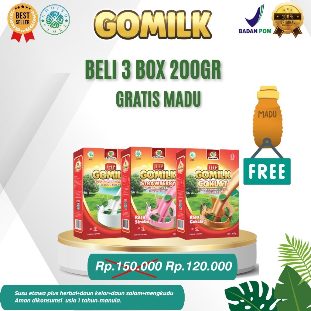 

[ BISA COD + GARANSI ] [ EXP LAMA ] [PAKET 3 BOX ] Gomilk Susu Kambing Etawa plus Herbal untuk ASAM LAMBUNG / MAAG/ TYPUS/GERD/BOOSTER ASI/IBU HAMIL/ MENAMBAH NAFSU MAKAN [ GRATIS MADU ] Gomilk Susu Kambing Etawa Plus Herbal terbaik setelah ASI 200gr BPOM