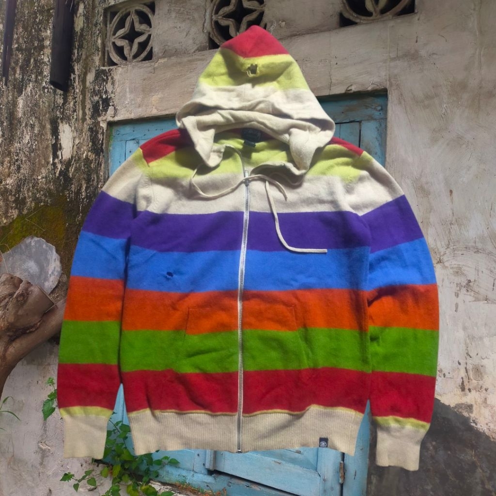 Stussy knit zip hoodie distressed color block
