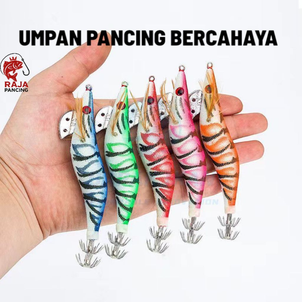 5 warna Umpan Pancing Bercahaya 8cm/10cm/12cm Umpan Pancing Cumi-cumi Bercahaya Umpan Kayu Udang Ump
