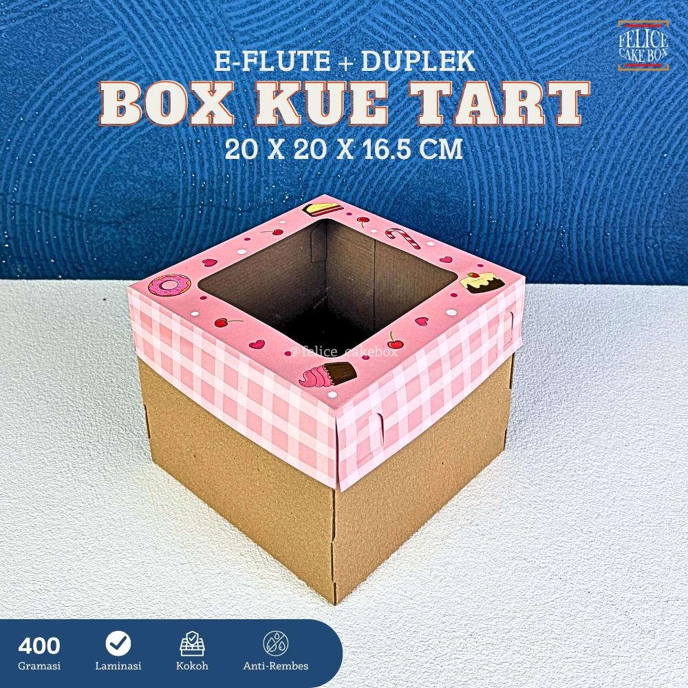 BOX CORRUGATED MOTIF PARTY MIKA 20X20X16.5 CM / DUS KUE TART ULANG TAHUN / KOTAK KUE ULANG TAHUN