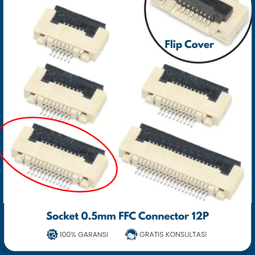 Socket FPC FFC Fleksibel Kabel 0.5mm Pitch 12 pin