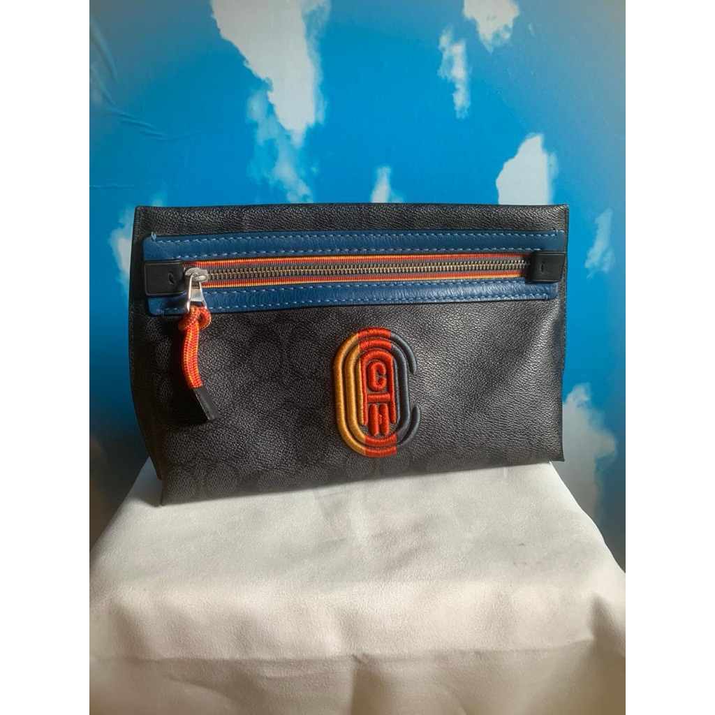 COACH Clutch Pouch Full Logo | Black Grey | Original 100%