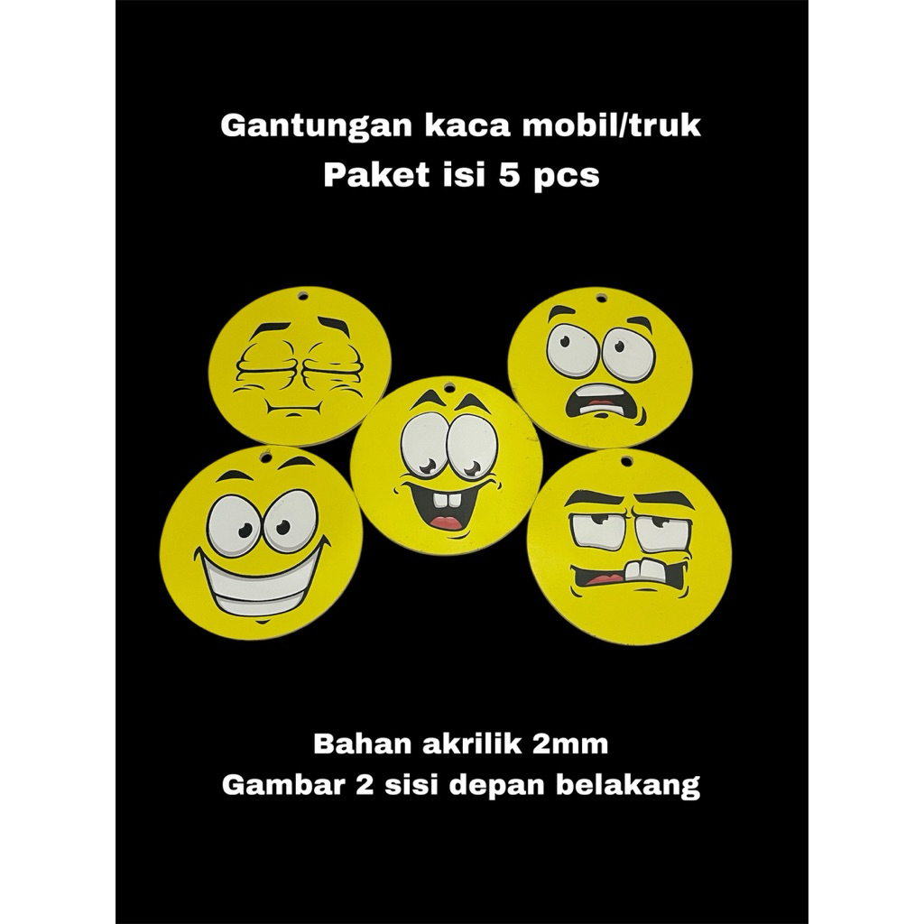 paket (isi 5) gantungan kaca mobil truck model emoticon 2 sisi
