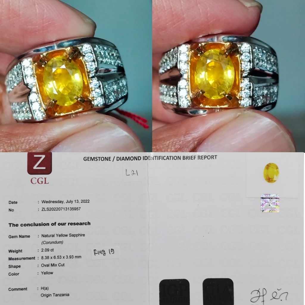 Cincin permata yellow sapphire Ha Tanzania 2.09ct