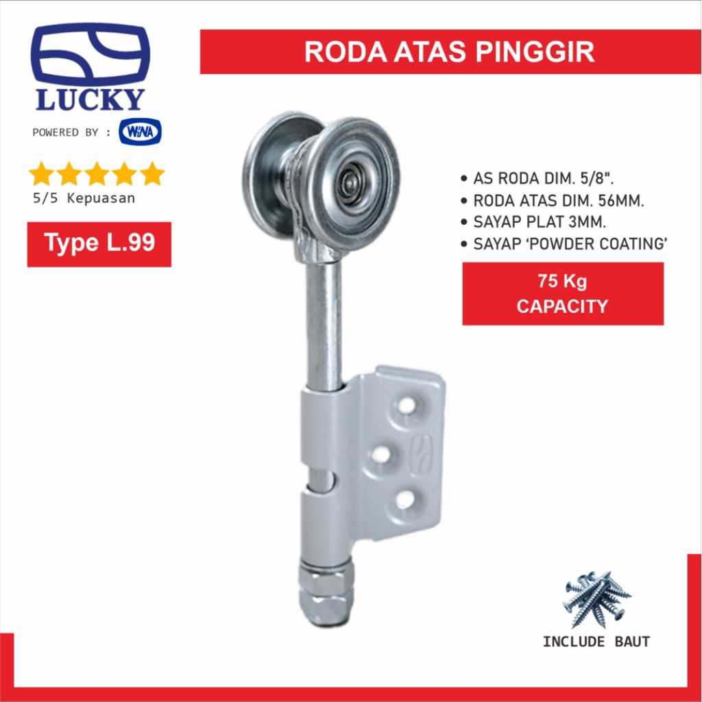 Roda Atas Pinggir Lucky L99 Engsel Pintu Garasi Geser Tikung & Lipat - 100% Original