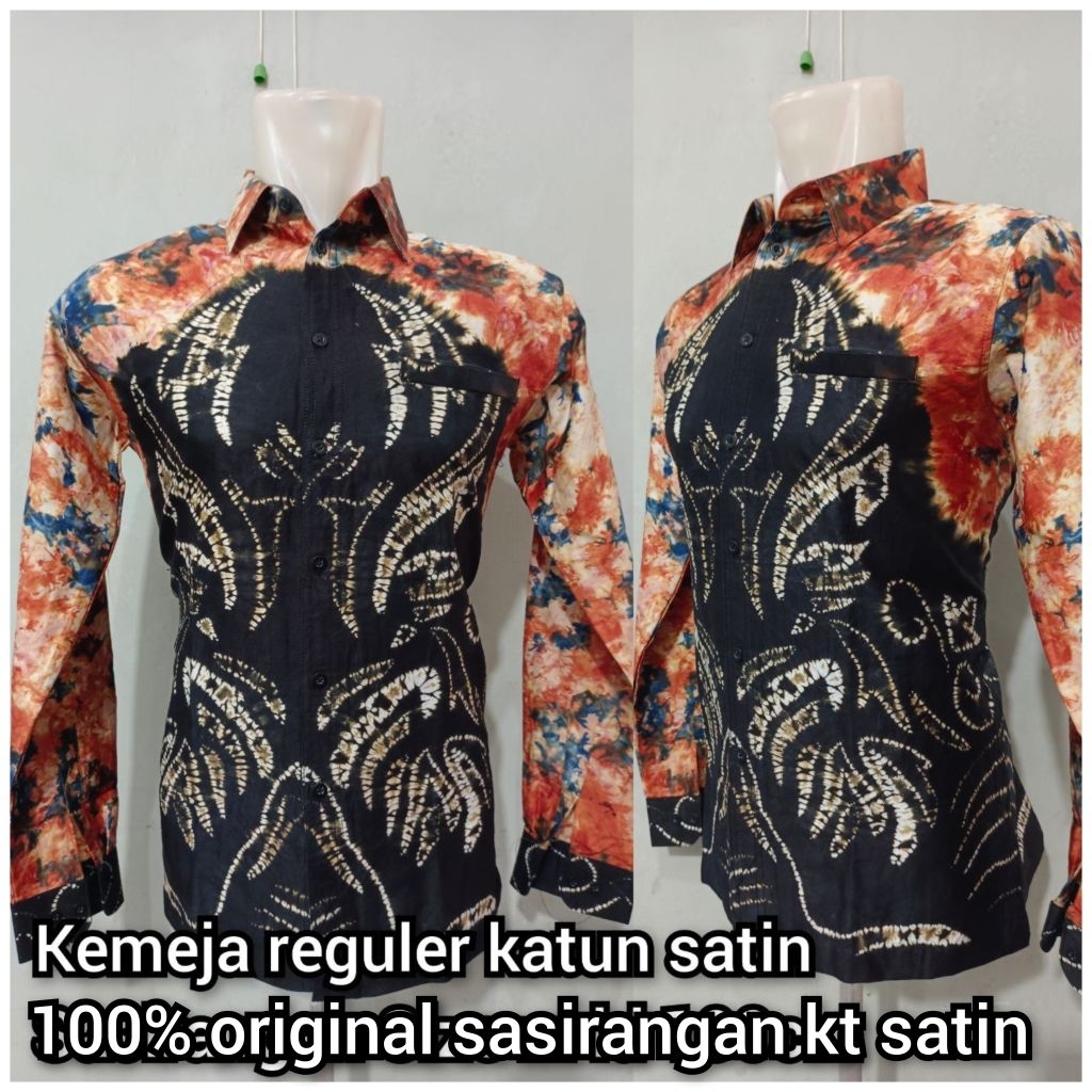 kemeja sasirangan warna dasar hitam  bahan katun satin