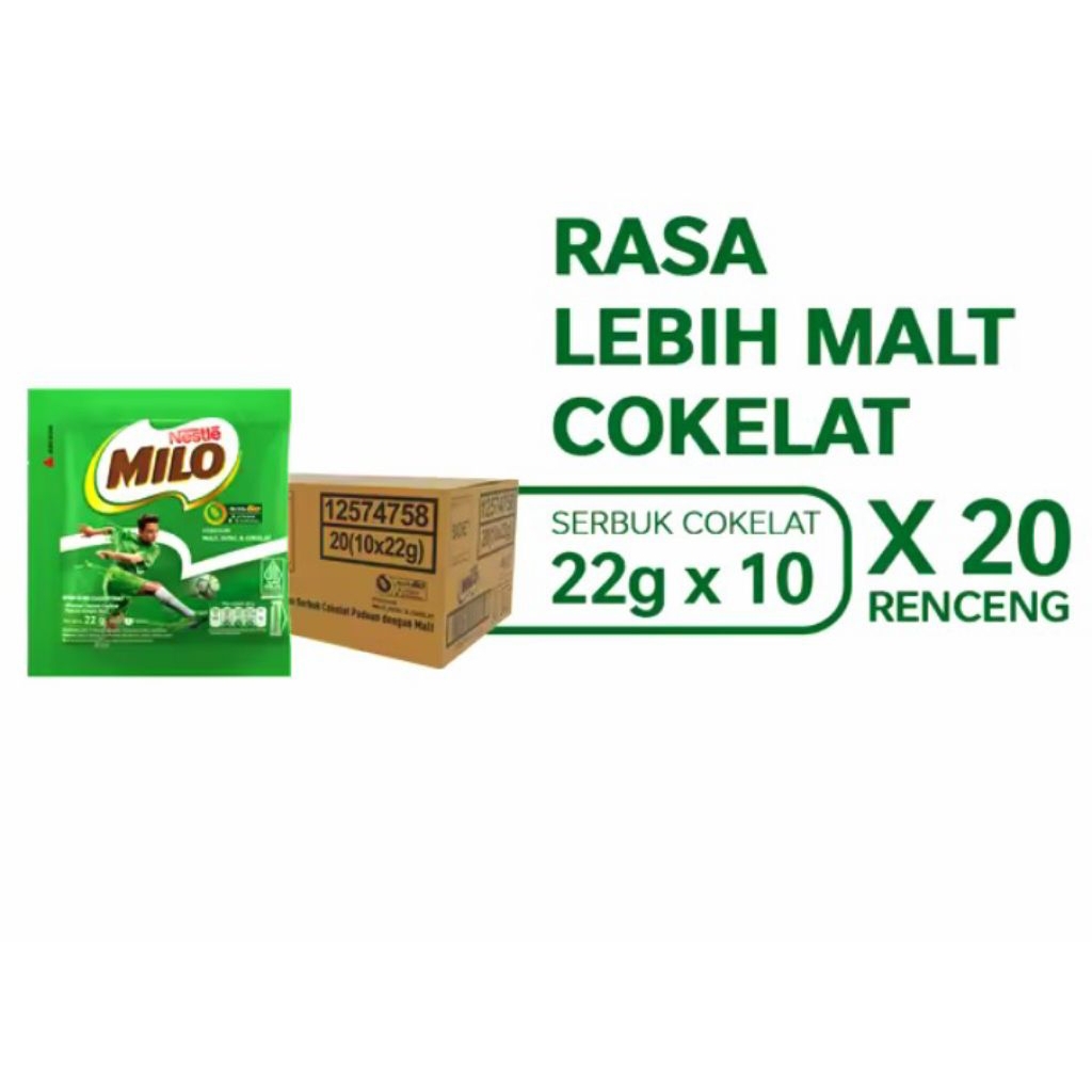 

MILO 1 DUS ISI 10 SACHETSx20 RENCENG ( 200 SACHETS )