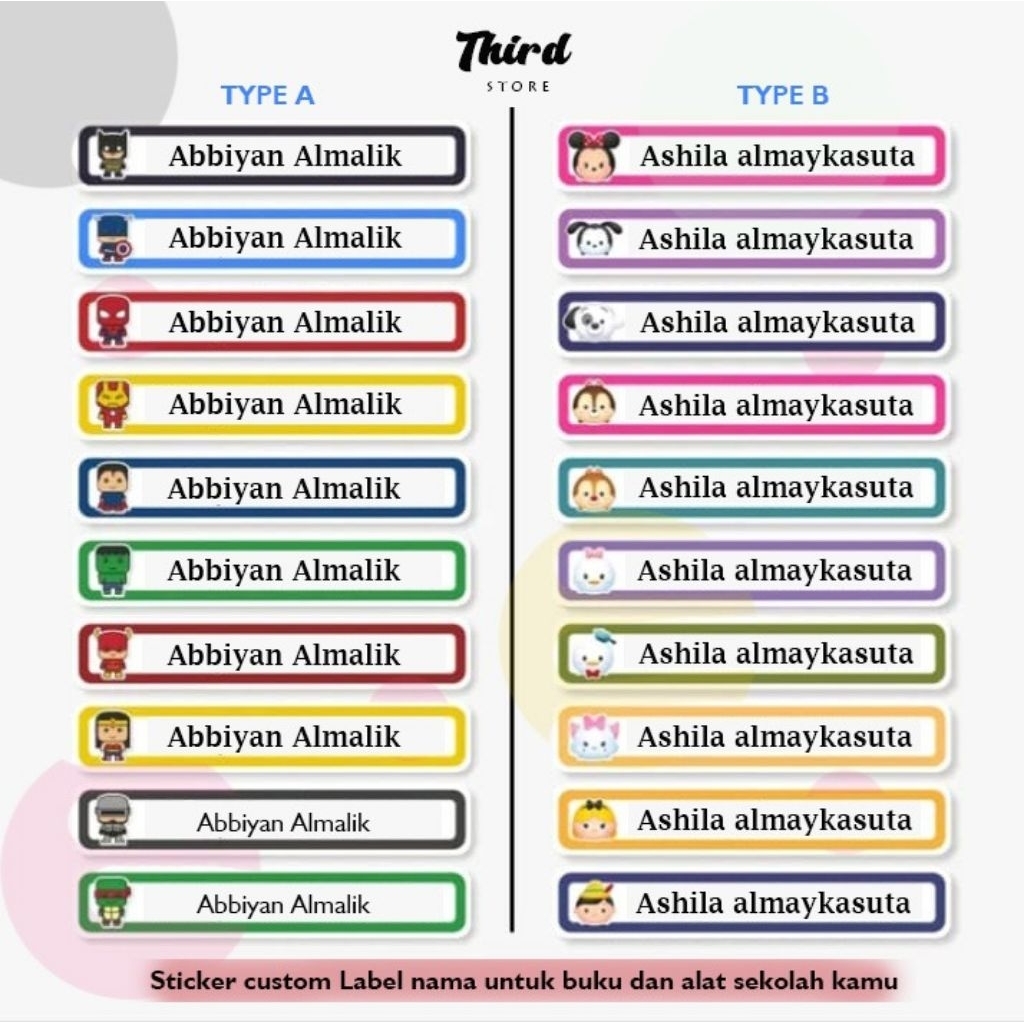 

Sticker label nama Custom buku / alat tulis ( ISI 50 LEMBAR )