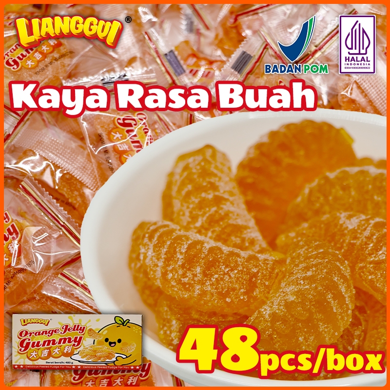 

Lianggui Permen Jelly Jeruk 48pcs/400g HALAL - Kenyal Manis, Snack Kantor & Party