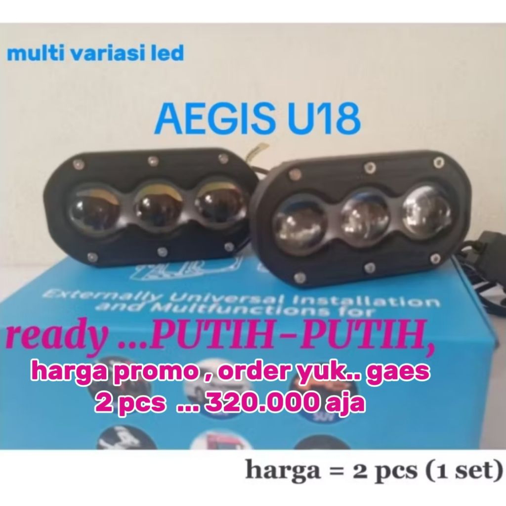 harga 2pcs (=1set) lampu LED sorot AEGIS U18 untuk motor dan mobil (PUTIH-PUTIH)