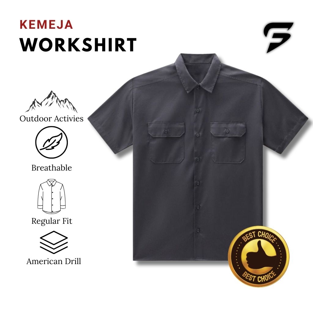 KEMEJA WORKSHIRT KEMEJA PDH  ABU-ABU KERJA WORK SHIRT PRIA PENDEK QWERTYLIFE TENDENCIES GARAGE MEART