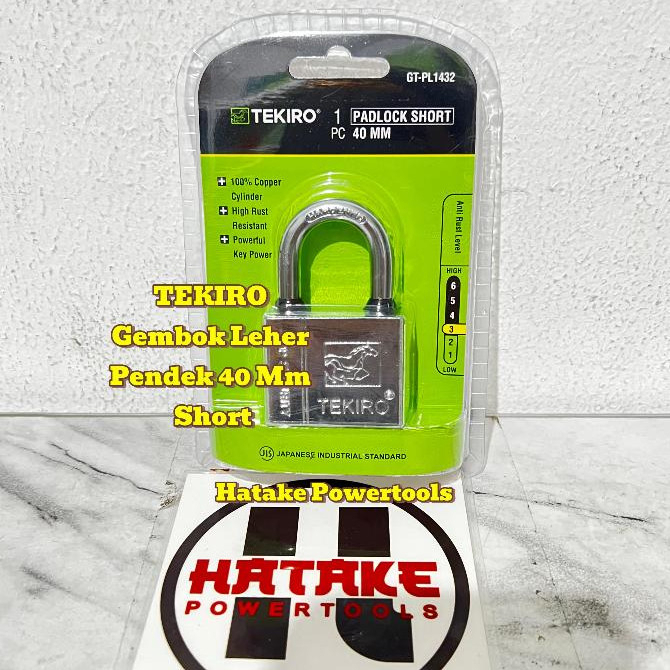 Gembok TEKIRO Putih 40MM LEHER PENDEK - Gembok Pendek Chrome Padlock Short Top Security GT-PL1432