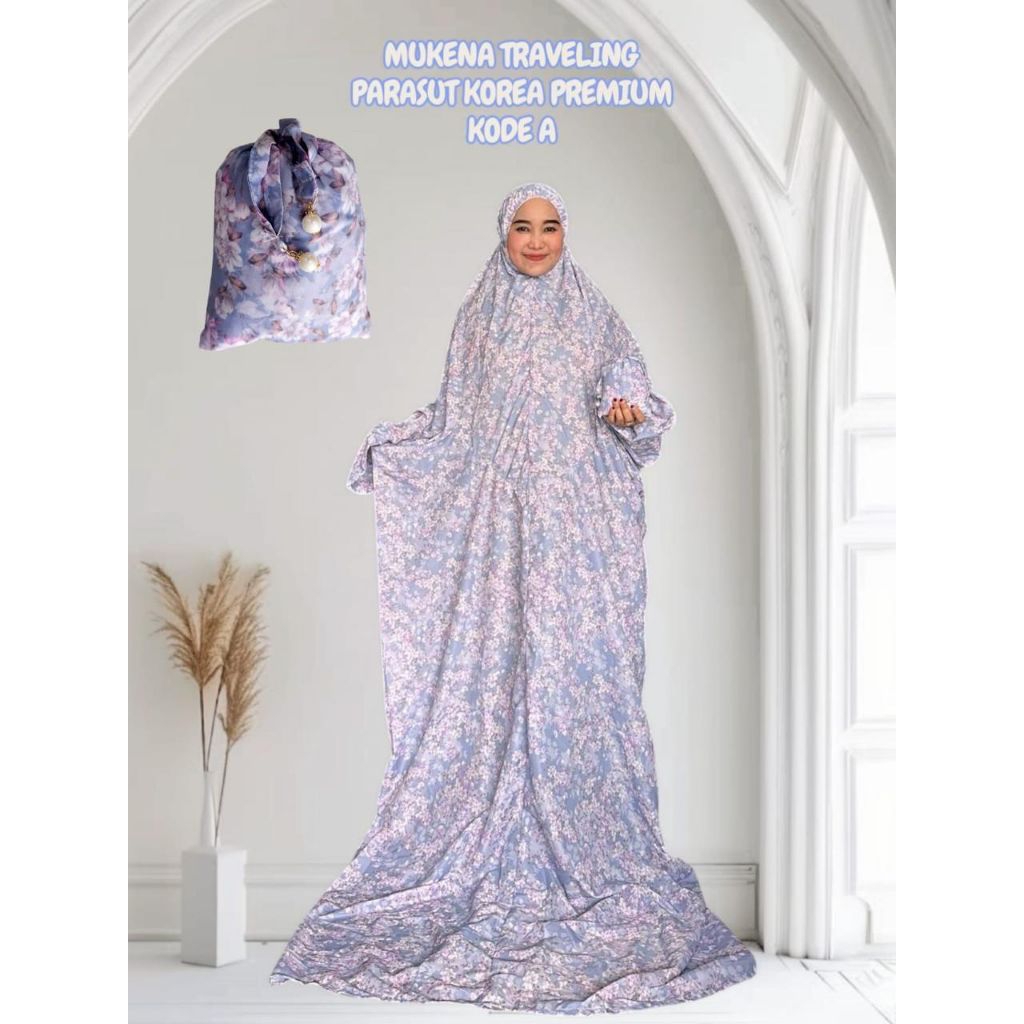 mukena travelling terusan parasut korea premium motif bunga
