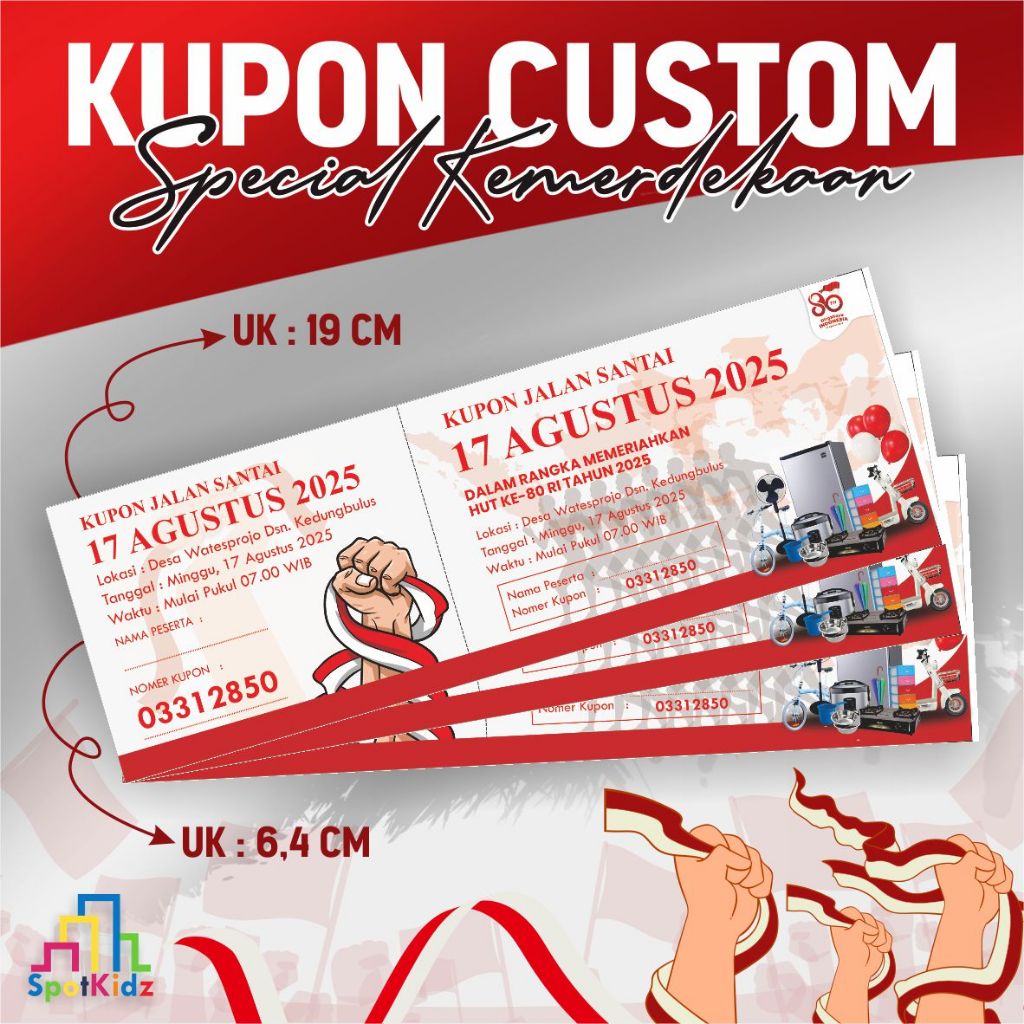 

[50 pcs] KUPON JALAN SEHAT CUSTOM - KUPON / KARCIS UNDIAN DOORPRIZE 17 AGUSTUS HUT RI