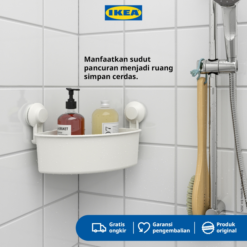 IKEA TISKEN Unit Rak Dinding Sabun Sudut Tempel Dinding Dengan Plastik Isap Putih