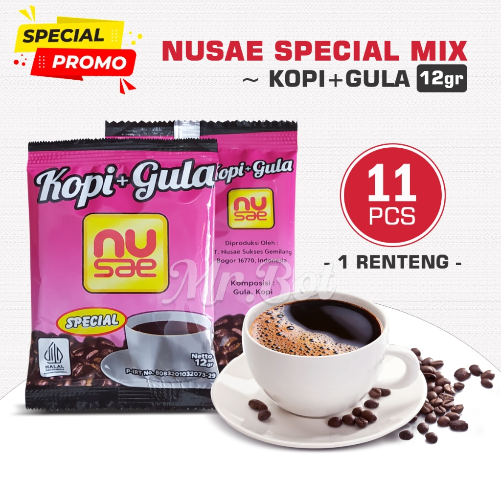 

Nusae Spesial Mix Kopi + Gula 1 Renteng Isi 11 Sachet Kopi Instant