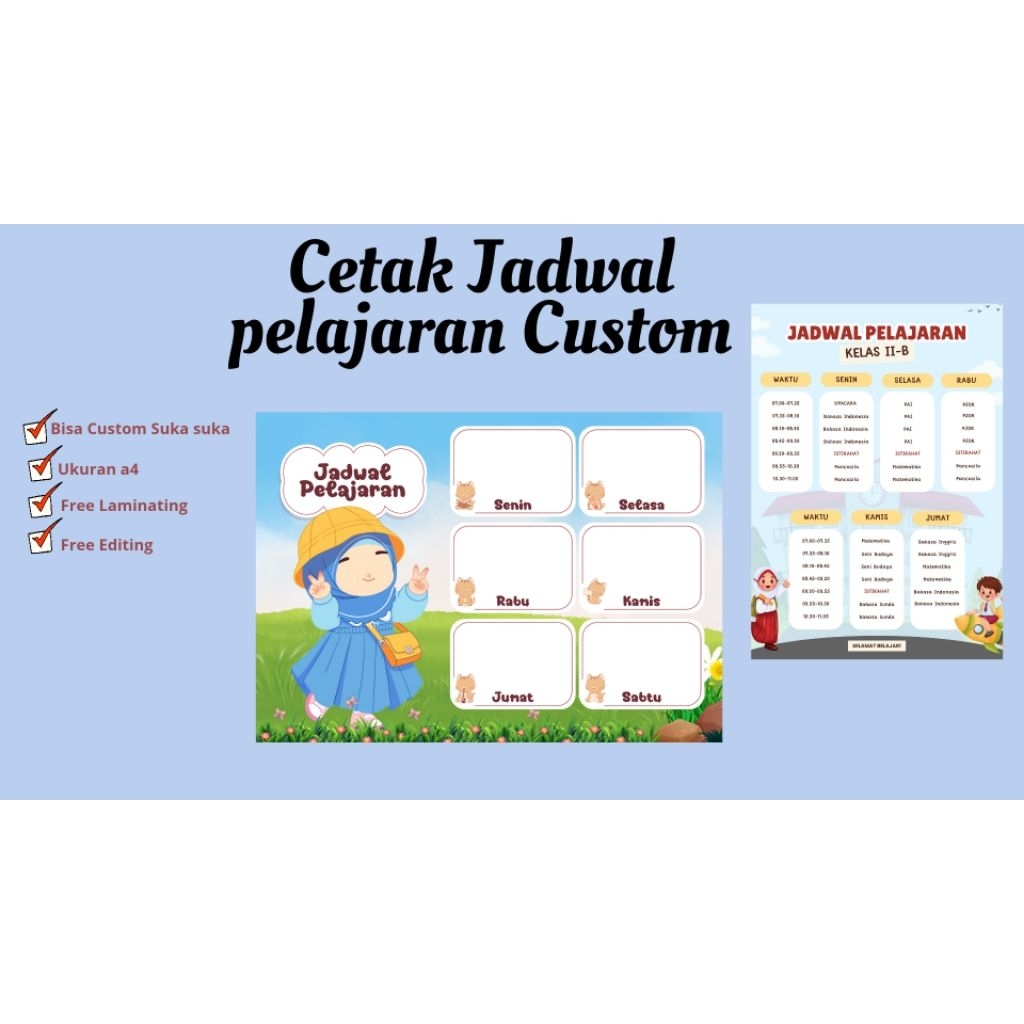 

Poster jadwal mata pelajaran/cetak jadwal pelajaran/jadwal pelajaran custom/print jadwal pelajaran