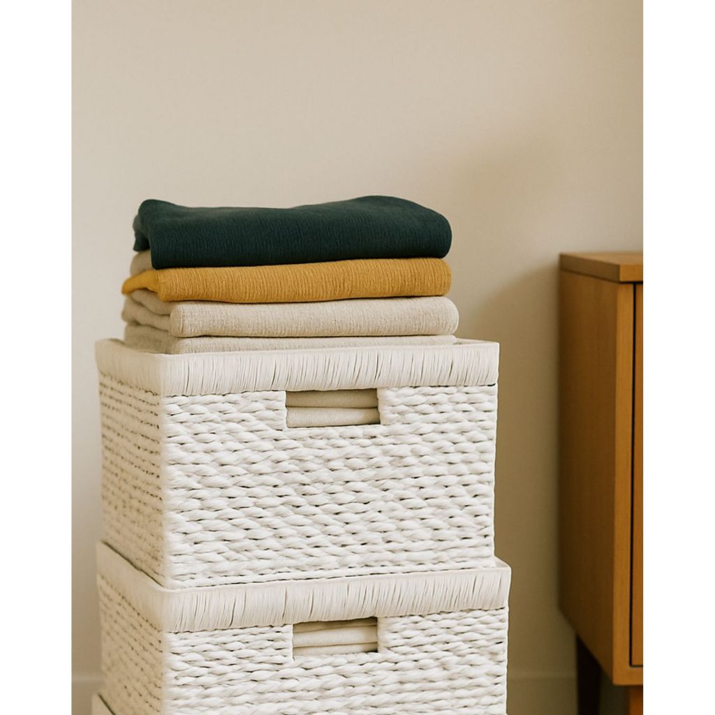 Keranjang Anyaman Putih Kotak / Storage Box Serbaguna Estetik