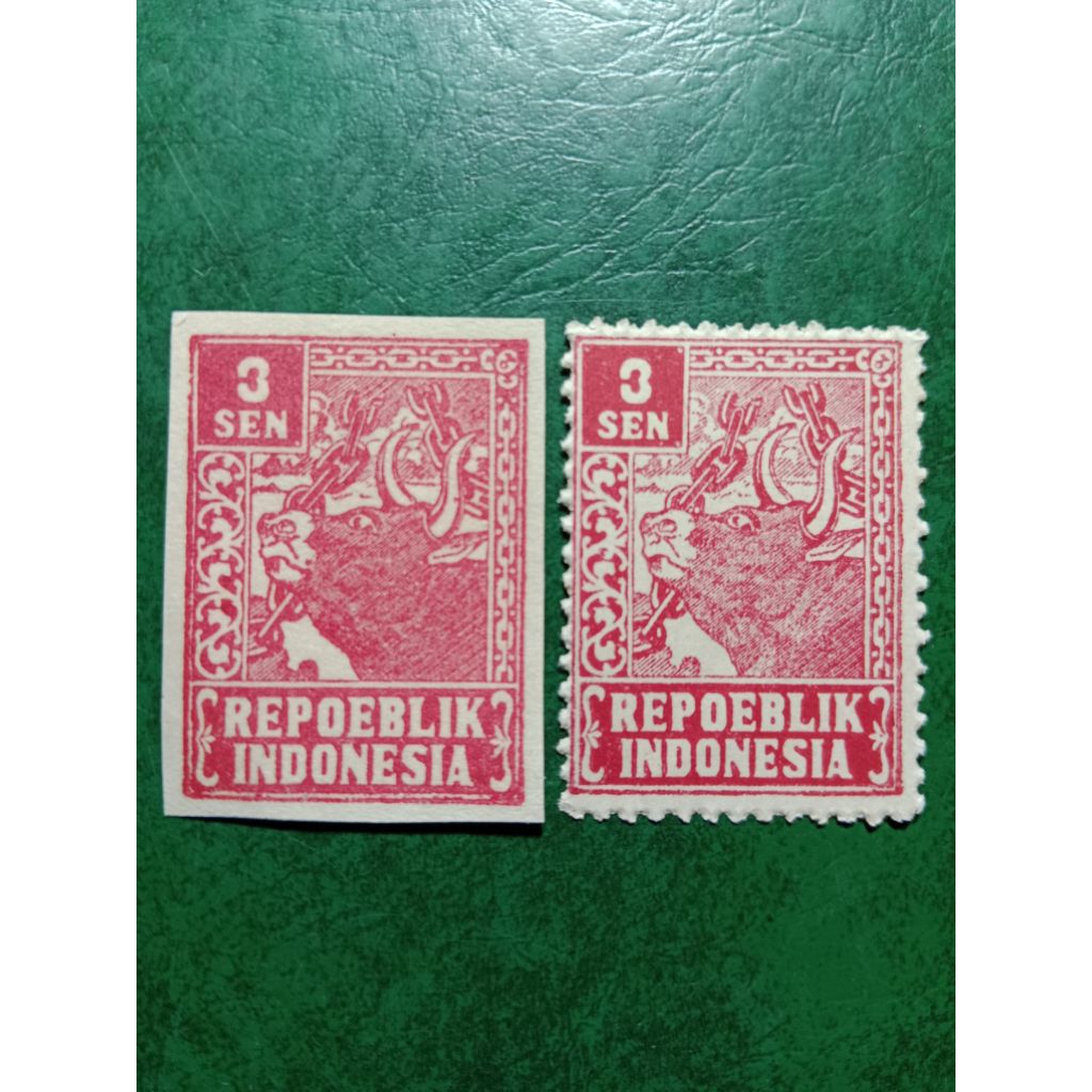 

Th 1946-1947 Prangko 3 sen Seri Revolusi 2pcs Perf/imperforasi UN USED