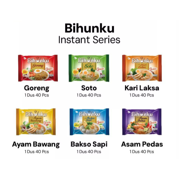 

Bihunku Instan Varian Rasa 1 karton 40 Pcs 55 gr asam pedas ayam bawang soto goreng kari laksa