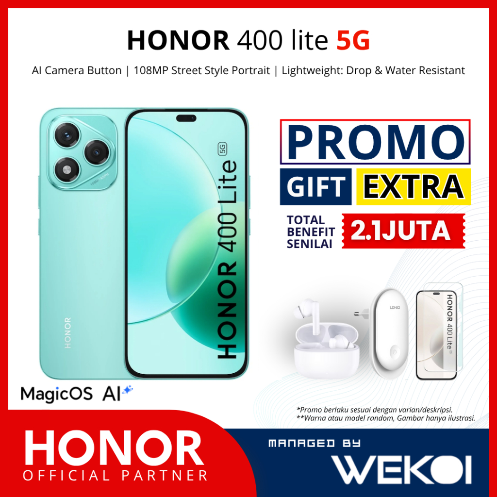 HONOR 400 Lite 5G Smartphone RAM 16GB [8GB+8GB] + ROM 256GB AI Camera Button | Ultra-Clear Camera | 