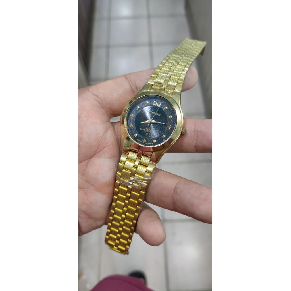 ,jam tangan pria stainless steel Mirage anti karat klasik vintage gold dial hitam normal