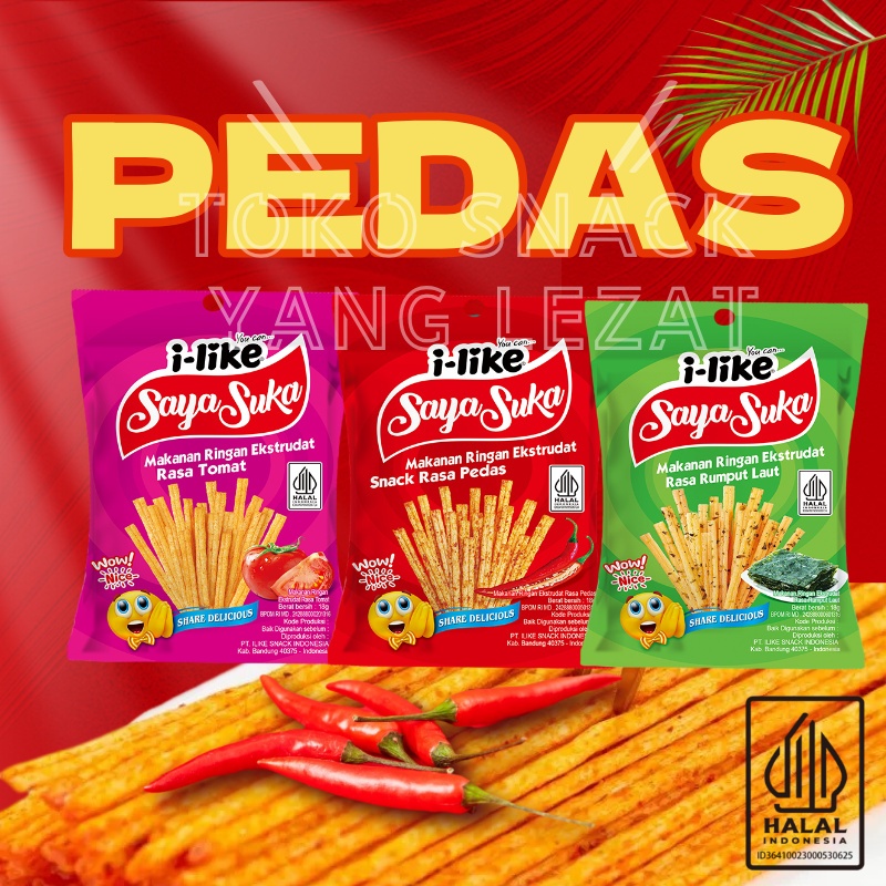 

Ini 50 Cemilan Pedas Murah Enak Snack Cemilan Pedas 3 Flavors Pedas/Tomat/Rumput Laut Makanan Ringan Snack Stick Cemilan Pedas