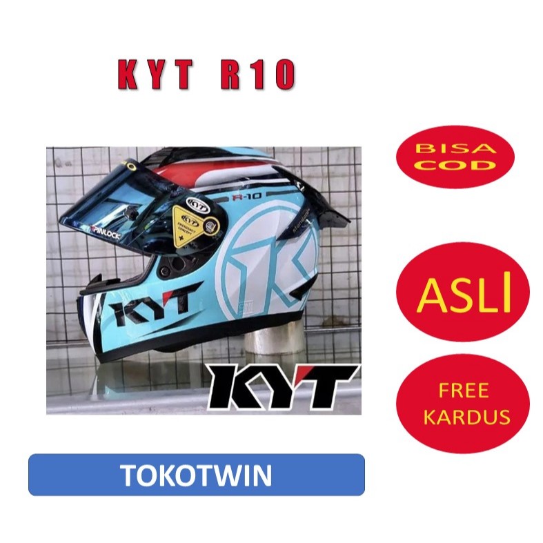 PROMO Helm kyt r10  aqumarine aquablue #3  aqua blue aqua red