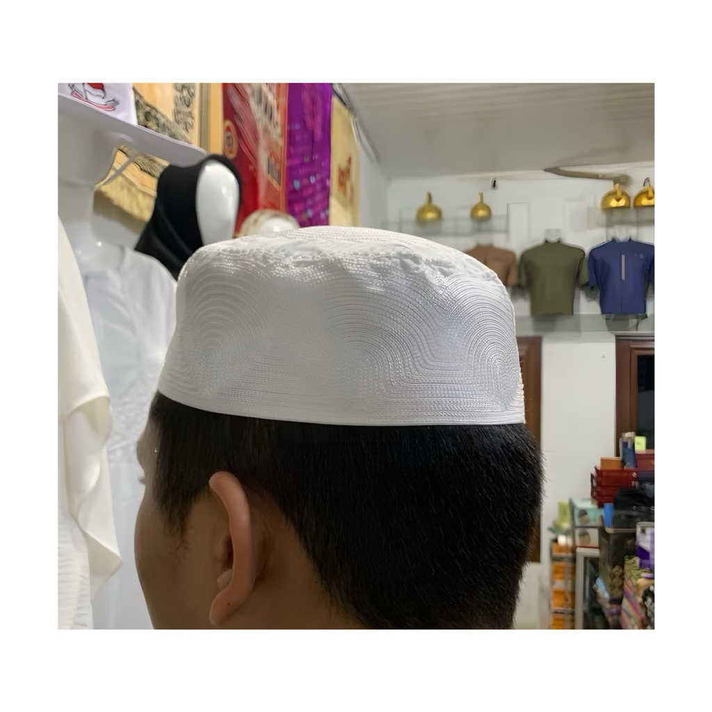 Kopiah Import Madinah Putih Tinggi 7cm Premium ~ Kopiah Madinah Kain Premium Putih ~ Lobe / Peci Mad