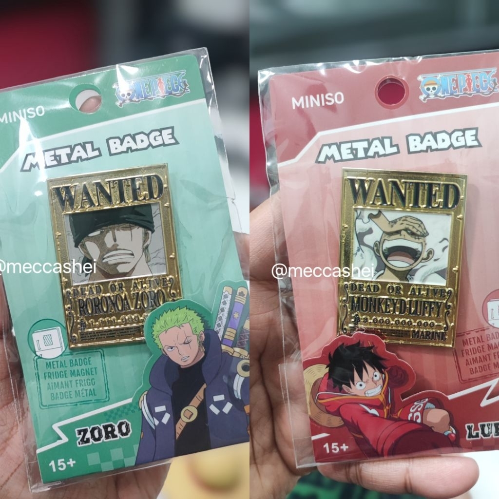 Wanted Poster Metal Badge/Pin Fridge Magnet Luffy/Zoro Miniso X One Piece 2.0