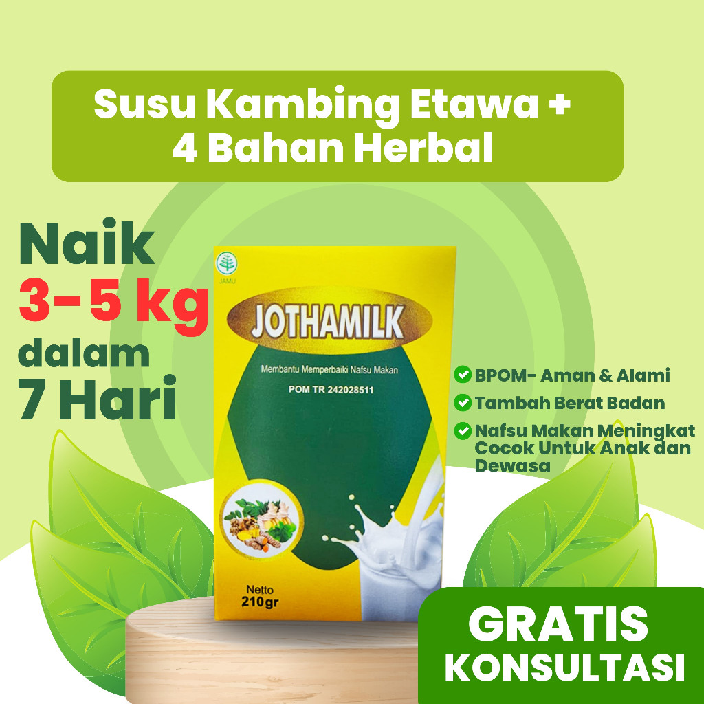 

Jothamilk Susu Penggemuk Penambah Berat Badan & Nafsu Makan BPOM & Halal / Kualitas Baik