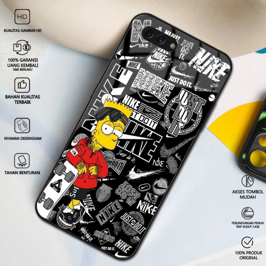 Case OPPO A3S / REALME C1 Terbaru Motif Brand Aesthetic Softcase Glass Kaca Hardcase Glossy 2D Terla