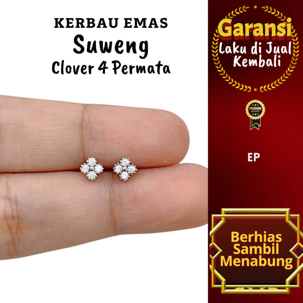 S 1001 Kerbau Emas Suweng Clover 4 Permata Warna Emas Putih