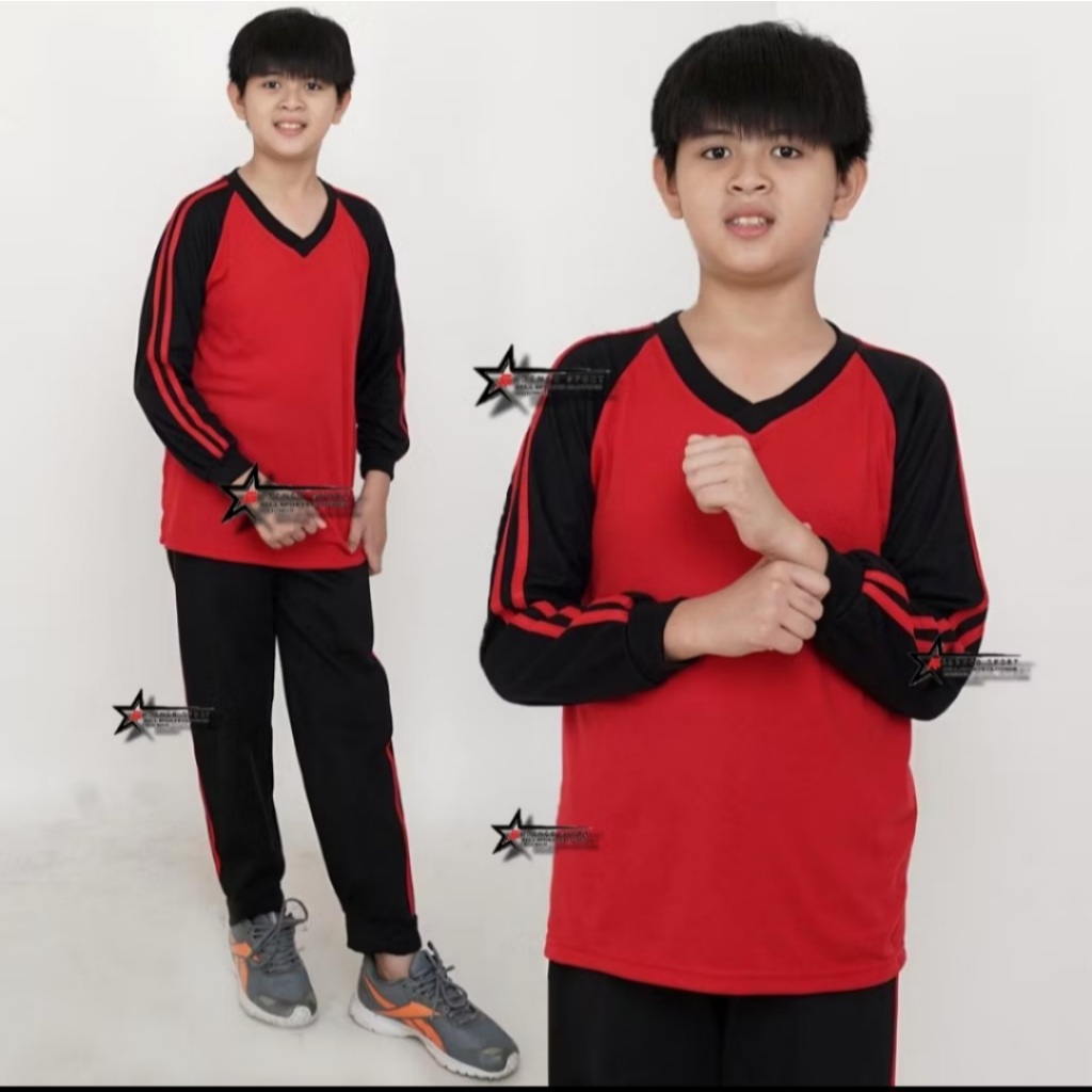 Training-Setelan baju kaos olahraga anak SD Merah / seragam baju olahraga anak sekolah SD /setelan o