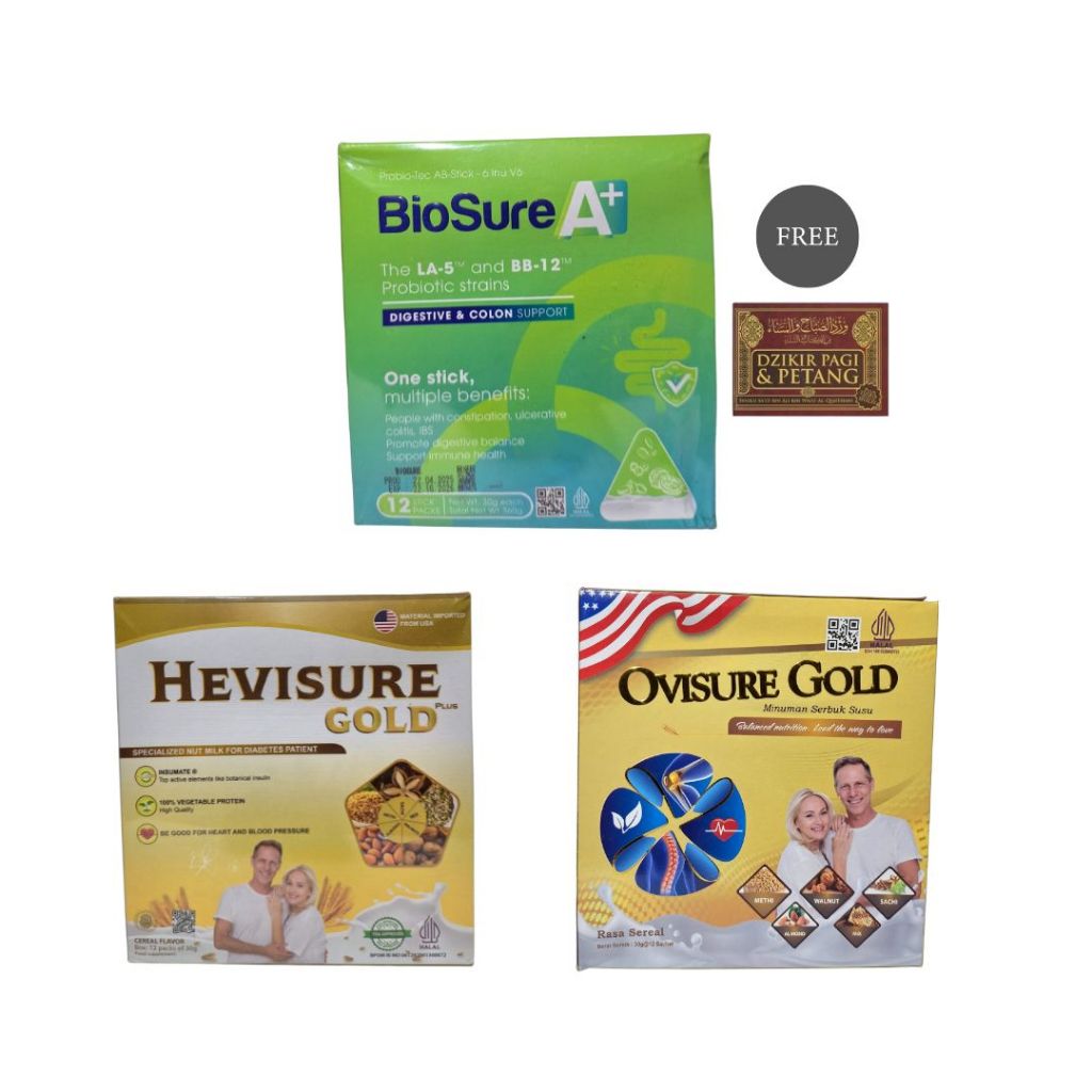 

BIOSURE A+ Paket E Minuman Susu Probiotik, Ovisure, Hevisure Gold
