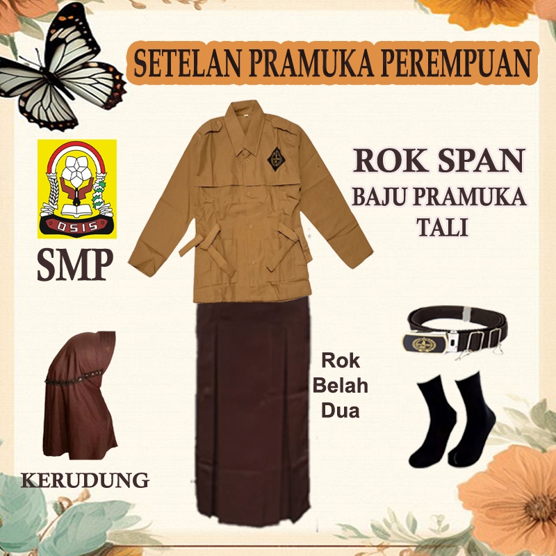 SMP Span Panjang Belah 2 + Baju Panjang Setelan Seragam Pramuka Perempuan