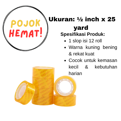 

Lakban Kecil 1/2 Inch x 25 Yard – Solasi Kuning Mini untuk Packing, Kerajinan, Rumah Tanggaz