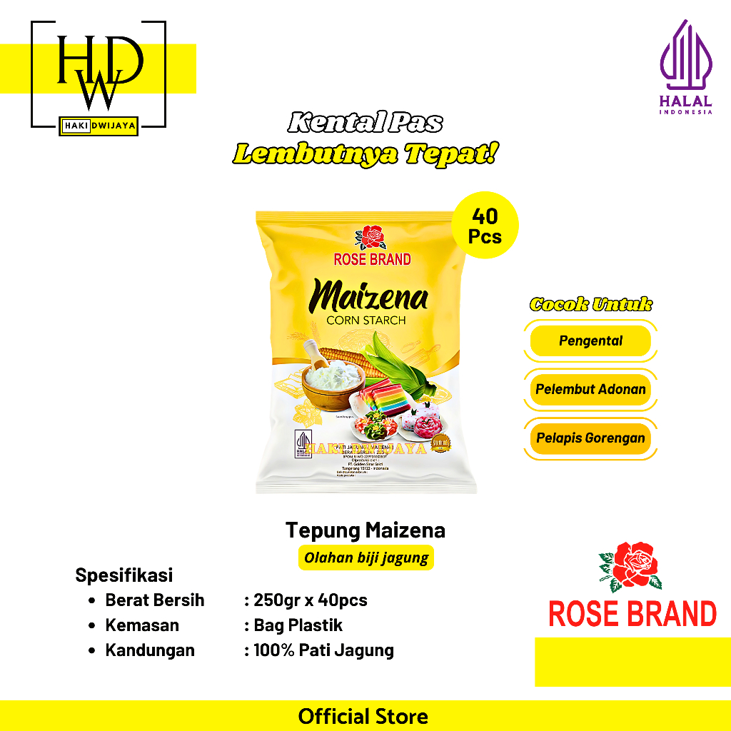 

Rose Brand Maizena Tepung Pati Jagung Halus Lembut & Serbaguna 250gr x 40pcs