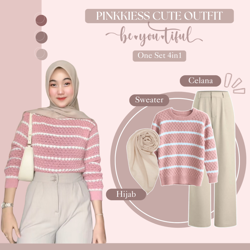 Setelan Wanita Kekinian ( Blouse + Celana Kulot + Hijab ) Outfit Hijab Stylish Daily - MM4N