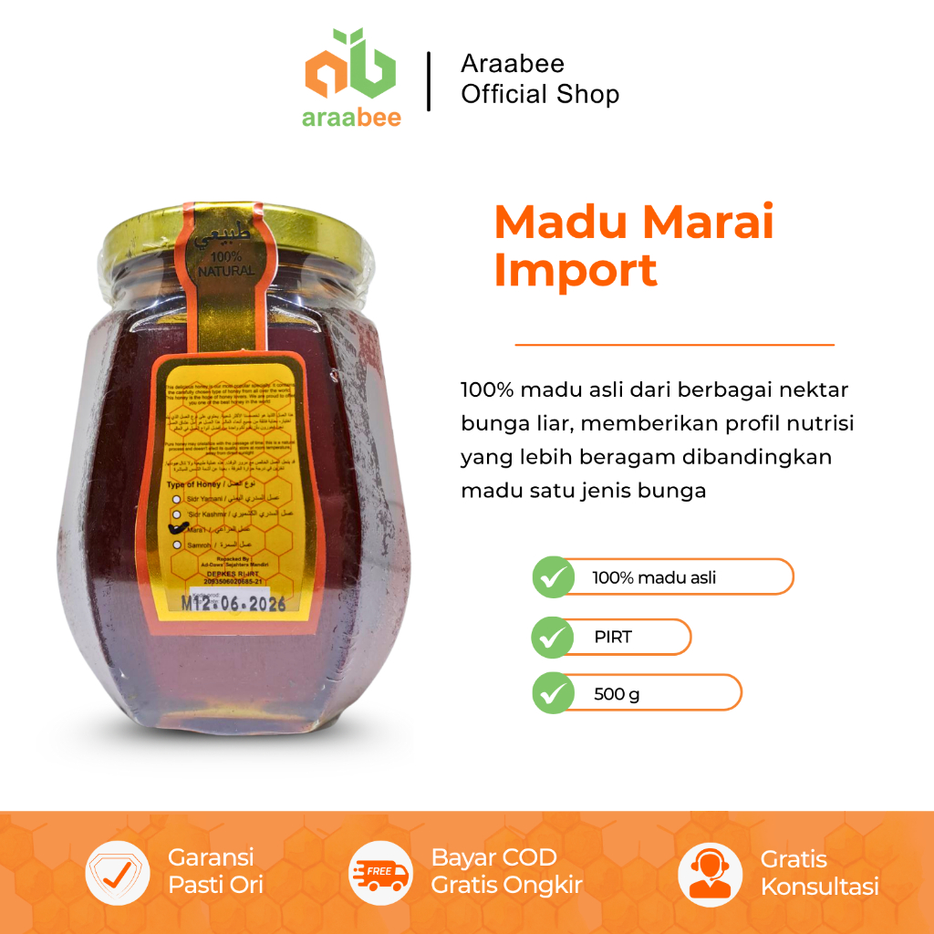 

Madu Marai Multiflora Asli Madu Import Arabee 220gr Premium PIRT