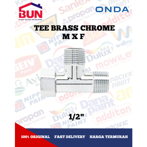 T CABANG M X F 1/2" ONDA TEE SAMBUNG KUNINGAN DRAT LUAR DALAM BRASS CHROME